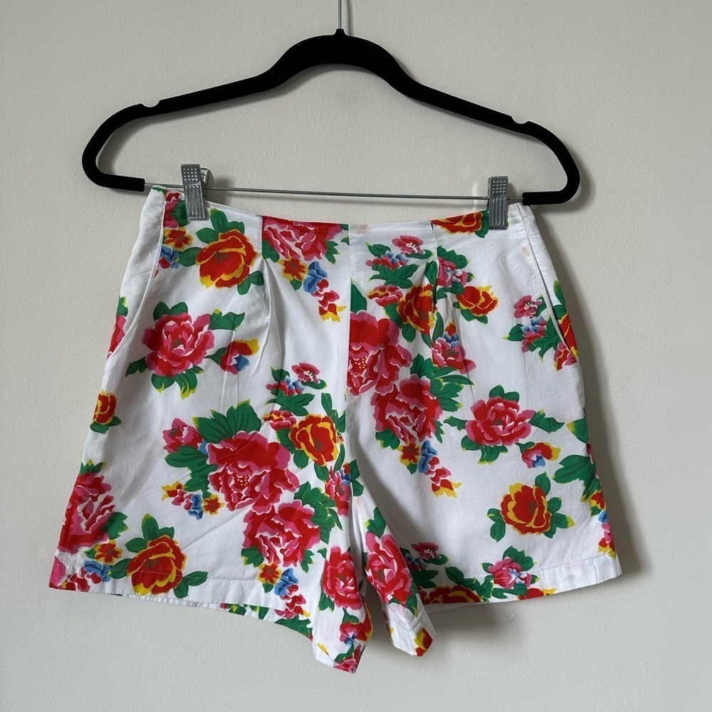 Rhode Resort White Floral Rose Pattern Cotton Shorts Size S